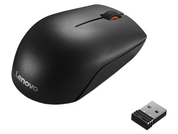 Mouse Laser Inalámbrico Lenovo 300, Resolución de 1000 DPI, Ambidiestro, Receptor USB. Color Negro.