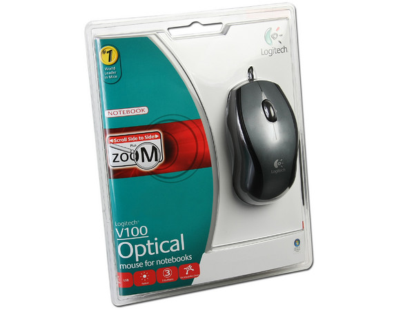 Mouse Logitech V100 Óptico para Laptop, USB. Color Negro