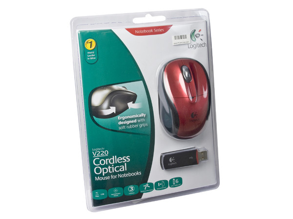 Mouse Logitech V220 Óptico Inalámbrico para Laptop, USB. Color Rojo