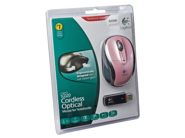 Mouse Logitech V220 Óptico Inalámbrico para Laptop, USB. Color Rosa