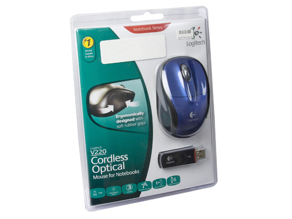 Mouse Logitech V220 Óptico Inalámbrico para Laptop, USB. Color Azul