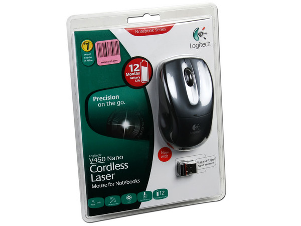 Mini Mouse Logitech V450 Nano Láser Inalámbrico para Laptop, USB.