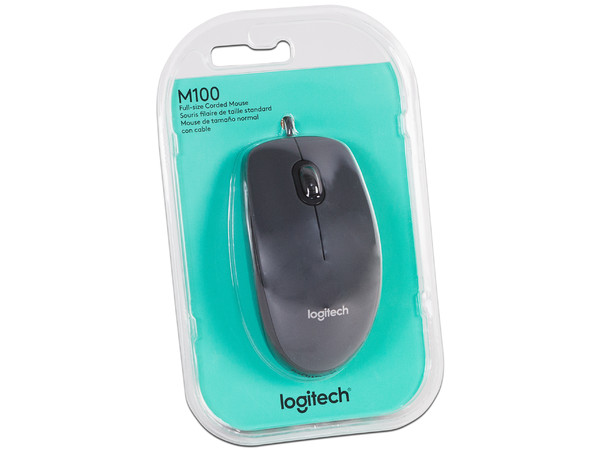Mouse Óptico Logitech M100, hasta 1,000 dpi, 3 Botones, USB. Color Negro/Gris.