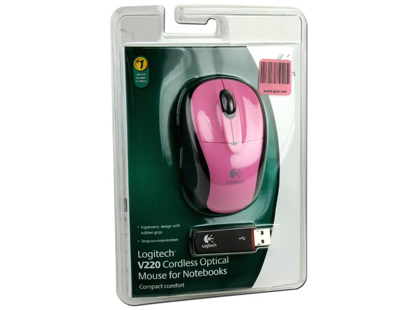 Mouse Logitech V220 Óptico Inalámbrico para Laptop, USB. Color Rosa