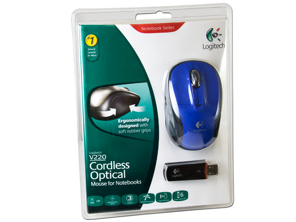 Mouse Logitech V220 Óptico Inalámbrico para Laptop, USB. Color Azul