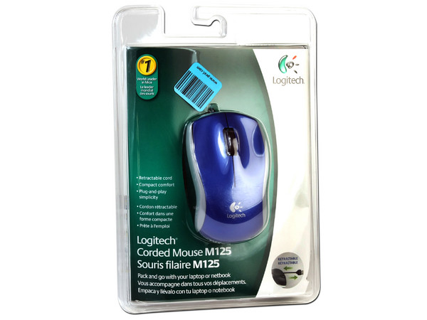 Mini Mouse Logitech M125 Óptico, retráctil USB.