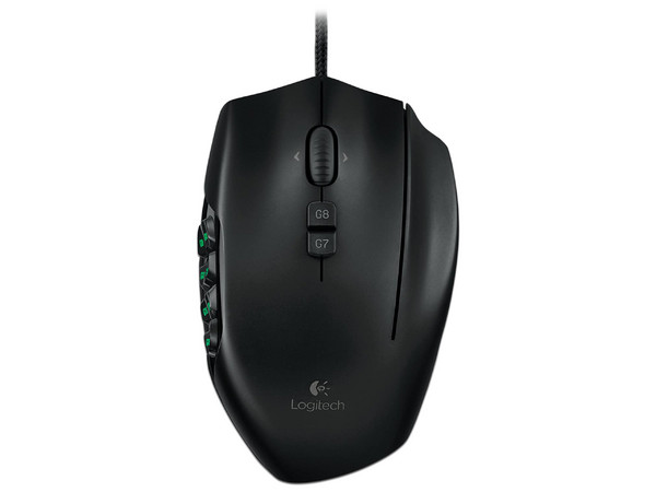 Mouse Gamer MMO Logitech G600, Láser de 8200 dpi con 20 botones programables, iluminación RGB, USB. Color Negro.