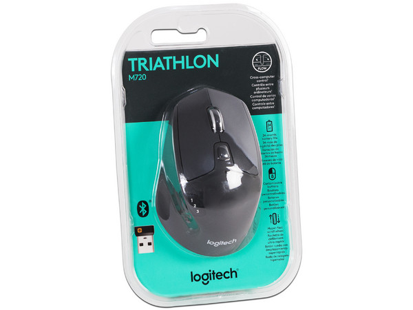 Mouse Óptico Inalámbrico Logitech M720 Triathlon hasta 1000 DPI, Multidispositivo con 8 Botones, Receptor USB y Bluetooth. Color Negro.