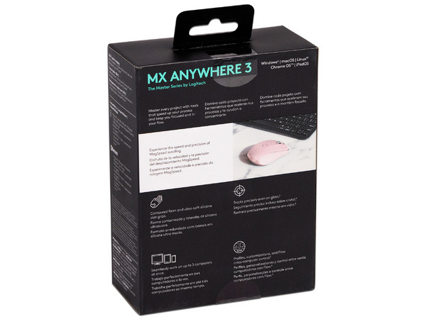 Mouse Óptico Inalámbrico Logitech MX Anywhere 3, Hasta 4,000 dpi, USB, Color Rosa.