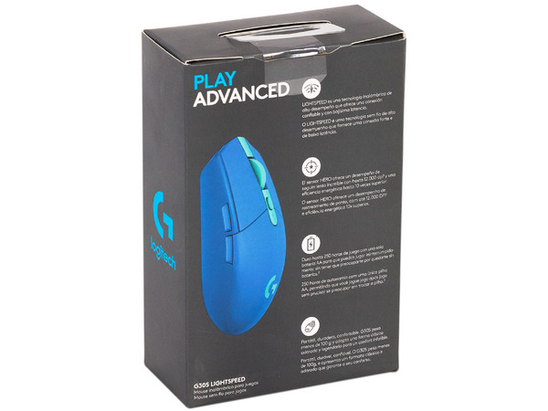 Mouse inalámbrico Logitech LightSpeed G305, hasta 12,000 Dpi, 6 botones, Receptor USB. Color Azul.