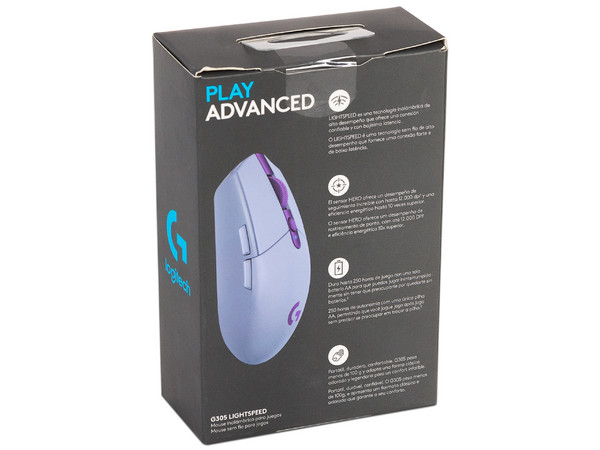 Mouse inalámbrico Logitech LightSpeed G305, hasta 12,000 Dpi, Receptor USB. Color Morado.
