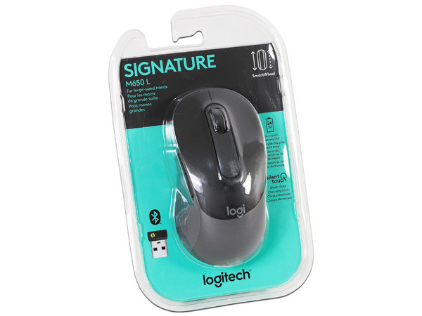 Mouse Óptico Inalámbrico Logitech M650 Grande, Hasta 2000 dpi, Bluetooth, USB. Color Grafito.