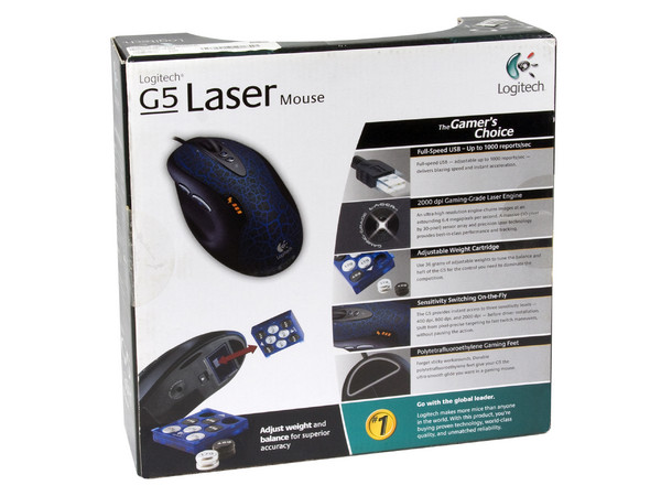 Mouse Logitech G5 Láser de 2000 dpi con Sistema de Pesas para ajustar el Equilibrio.