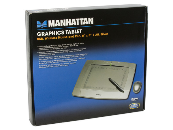 Tableta Gráfica MANHATTAN USB, Mouse y Pluma Inalámbricos, 6 x 8” (A5)
