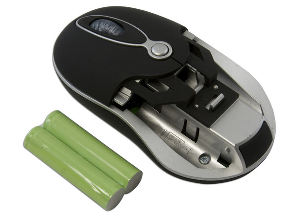 Mini Mouse Manhattan MMX Óptico Inalámbrico, incluye cable retráctil USB. Color Negro