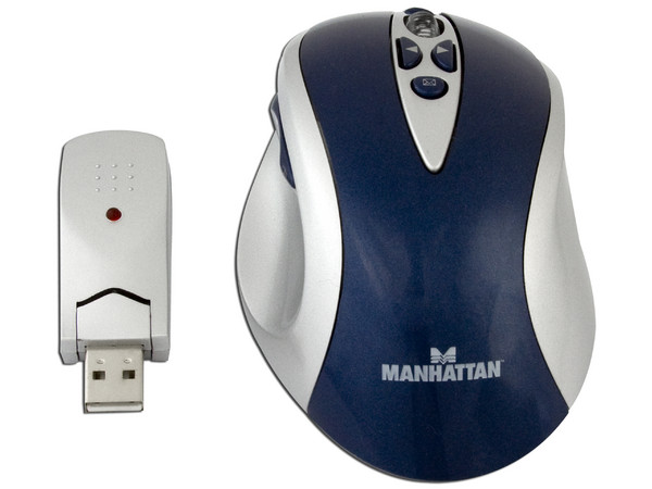 Mouse Manhattan MXR Óptico Inalámbrico, USB. Color Azul/Plateado