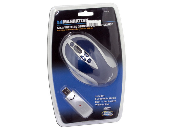 Mouse Manhattan MXR Óptico Inalámbrico, USB. Color Azul/Plateado