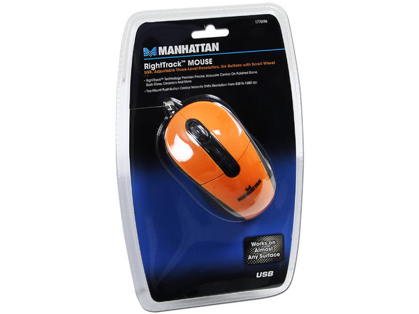 Mouse Manhattan con Tecnología RightTrack, USB. Color Naranja.