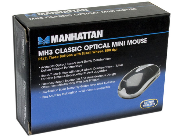 Mouse Manhattan MH3 Classic Óptico, PS/2. Color Negro.