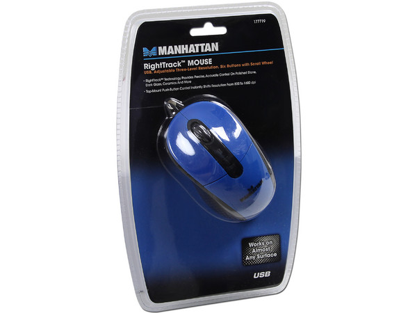 Mouse Manhattan con Tecnología RightTrack, USB. Color Azul.              