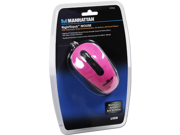 Mouse Manhattan con Tecnología RightTrack, USB. Color Rosa.
