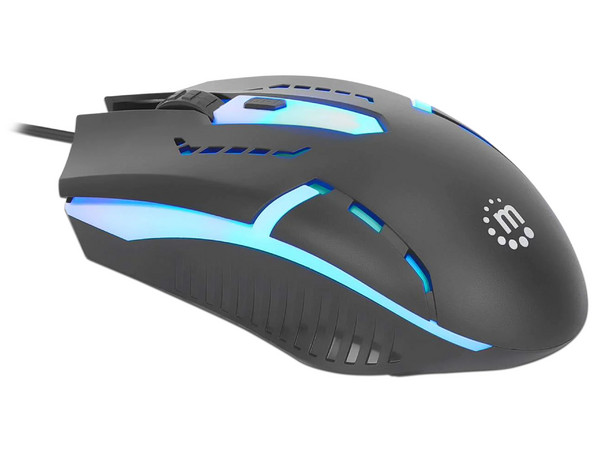 Mouse Gamer Óptico Manhattan MAN-190206, Hasta 1500 dpi, Iluminación LED, Color Negro.