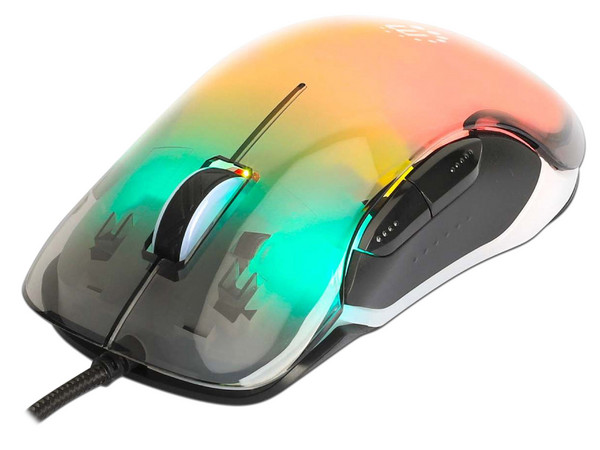 Mouse Óptico Gaming Manhattan 190381, 12800 DPI, 5 Botones, Iluminación RGB, Cable USB-A, Color Transparente.