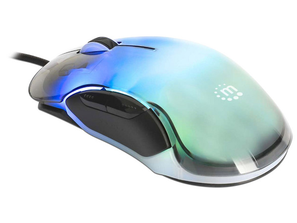 Mouse Óptico Gaming Manhattan 190381, 12800 DPI, 5 Botones, Iluminación RGB, Cable USB-A, Color Transparente.