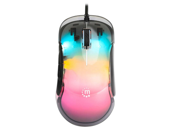 Mouse Óptico Gaming Manhattan 190381, 12800 DPI, 5 Botones, Iluminación RGB, Cable USB-A, Color Transparente.