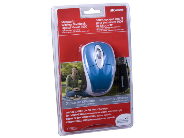 Mouse Microsoft 3000 Óptico Inalámbrico para Laptop, USB. Color Azul