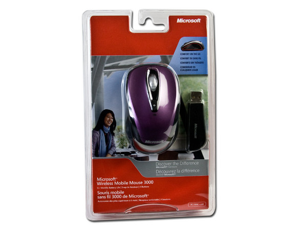 Mouse Microsoft 3000 Óptico Inalámbrico para Laptop, USB. Color Púrpura