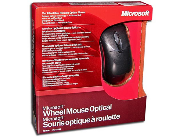 Mouse Microsoft Wheel Optical Black, PS/2 y USB, Color Negro