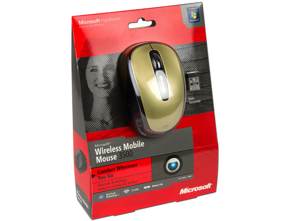 Mouse Microsoft Wireless Mobile 3500 BlueTrack, Inalámbrico. USB 2.0. Color Dorado.