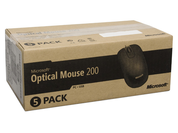 Paquete de 5 Mouse Microsoft Óptico 200, Color Negro, USB.