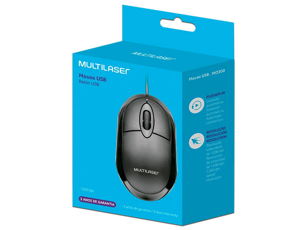 Mouse Óptico Alámbrico Multi MO300, 1200 DPI, USB. Color Negro.