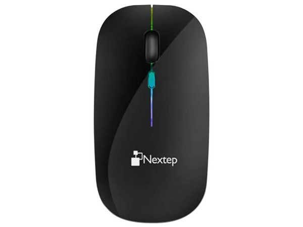 Mouse Ergonómico Inalámbrico Nextep NE-412N, hasta 1600 dpi, iluminación RGB, USB. Color Negro.