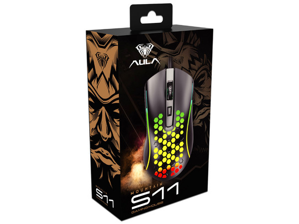 Mouse Gamer Óptico Aula S11 Mountain, 3600 DPI, Cable USB de 1.5m, RGB. Color Negro.