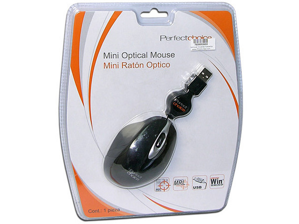 Mini Mouse Perfectchoice Óptico, Cable Retráctil, USB
