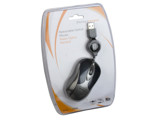 Mini Mouse Perfect Choice Óptico, Cable Retráctil, USB