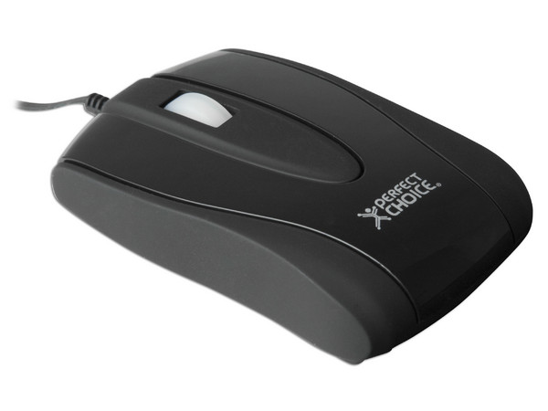 Mini Mouse Plano Perfect Choice Óptico, Cable Retráctil, USB. Color Negro