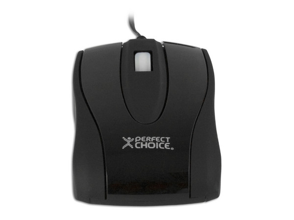 Mini Mouse Plano Perfect Choice Óptico, Cable Retráctil, USB. Color Negro