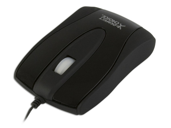 Mini Mouse Plano Perfect Choice Óptico, Cable Retráctil, USB. Color Negro
