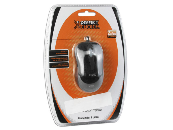 Mini Mouse Perfect Choice Óptico, Cable Retráctil, USB. Color Negro