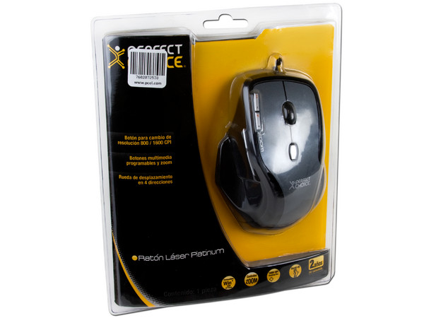 Mouse Perfect Choice Láser Platinum con botones multimedia programables y zoom. USB