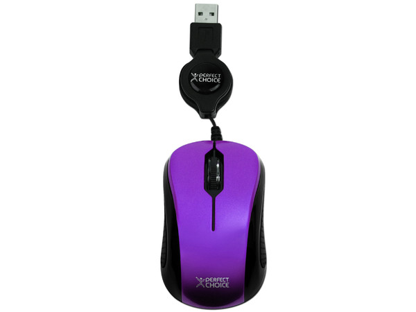 Mini Mouse Perfect Choice Óptico, Cable Retráctil USB. Color Morado 