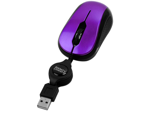 Mini Mouse Perfect Choice Óptico, Cable Retráctil USB. Color Morado 