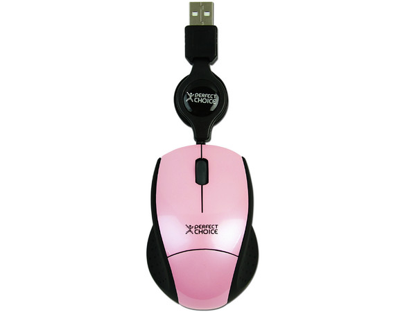 Mini Mouse Perfect Choice Óptico, Cable Retráctil USB. Color Rosa