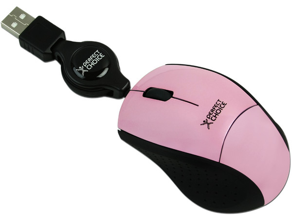 Mini Mouse Perfect Choice Óptico, Cable Retráctil USB. Color Rosa