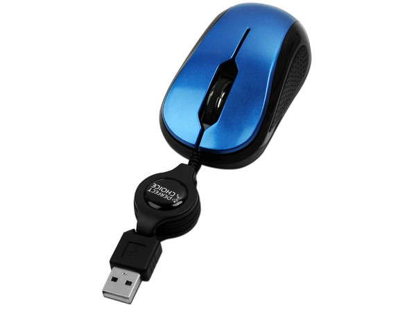 Mini Mouse Perfect Choice Óptico, Cable Retráctil USB. Color Azul