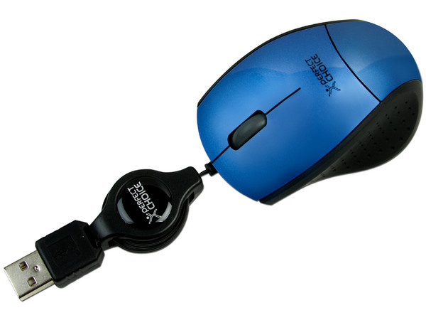 Mini Mouse Perfect Choice Óptico, Cable Retráctil USB. Color Azul